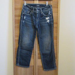 Silver Blue Jeans Suki W27 x L 22 1/2  22.5 Stretch Embroidered